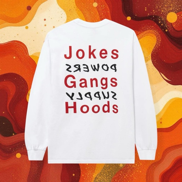 Powers Supply White Long Sleeve Graphic Cotton Tee “Jokes Gangs Hoods” - Picture 7 of 7